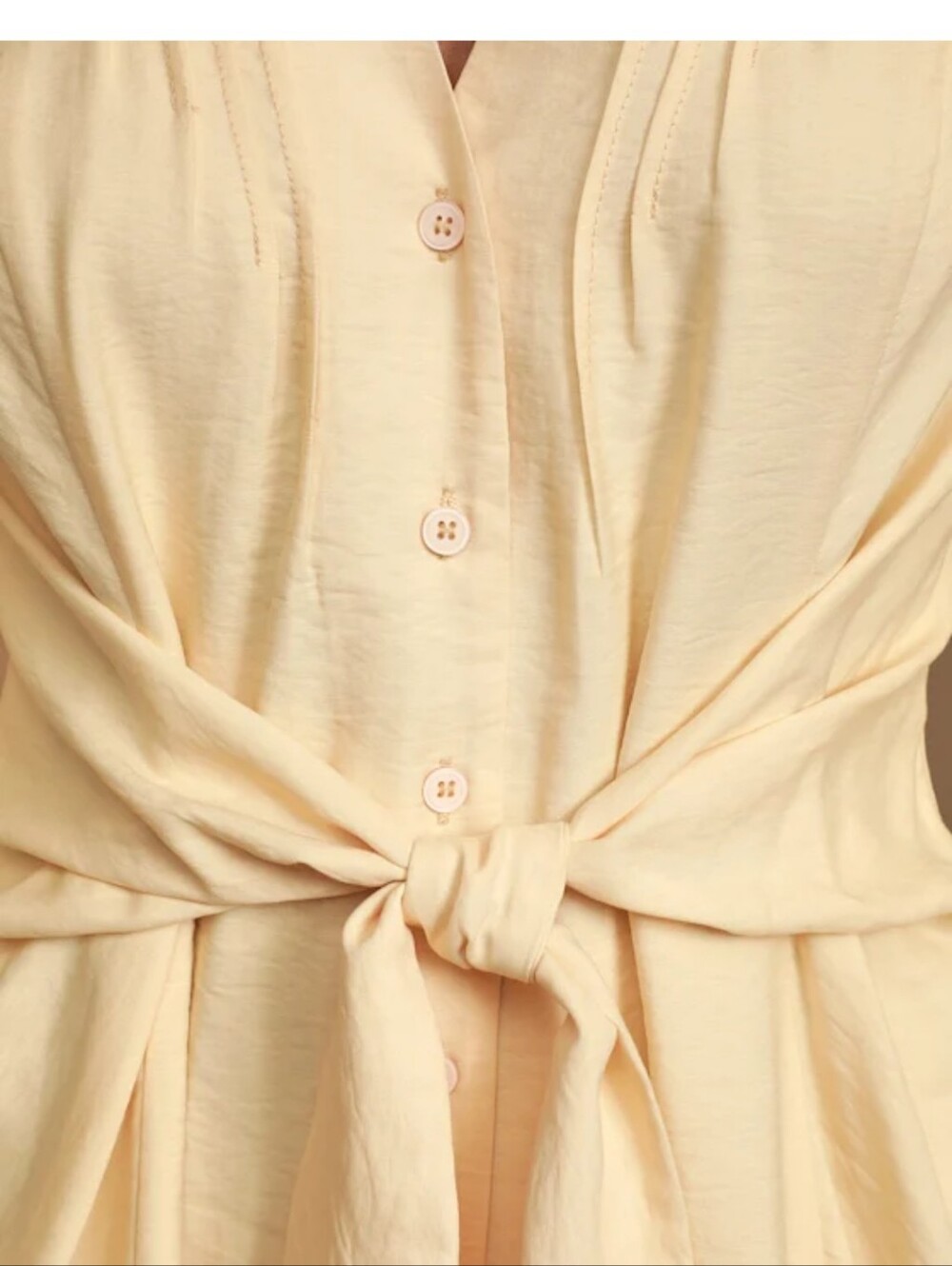 Lulus Sway of Life Cream Button-Up Tie-Front Shirt Dress sz S Long Sleeve EUC - Picture 4 of 16